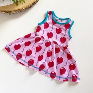 Maxomorra Organic Birthday Red Balloon Skater Dress | 6-9m